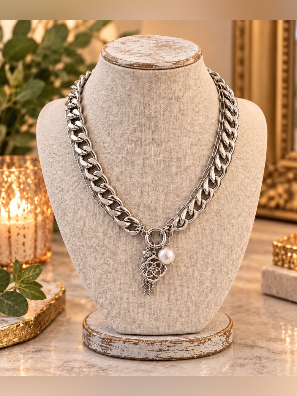 Authentic Kendra Scott Everleigh Rhodium Charm Statement Necklace NWT